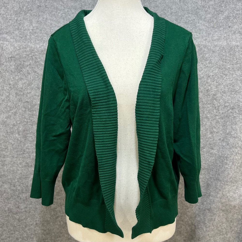 GoMamee Women's Green Ribbed Collar 3/4 Sleeve Cardigan Sweater XL